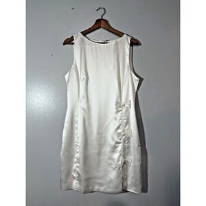 RIHOAS White Satin Sleeveless Shift Dress Bow Detail Side Slit L